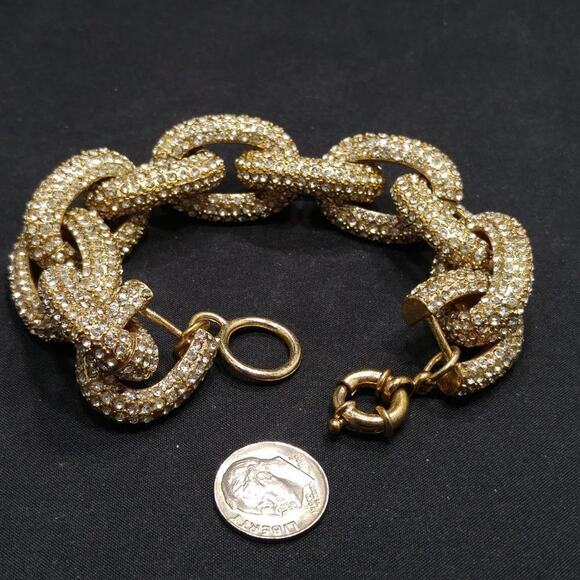 J.Crew Pave Rhinestone Gold Tone Chain Link Bracelet Statement Jewelry - Picture 4 of 6